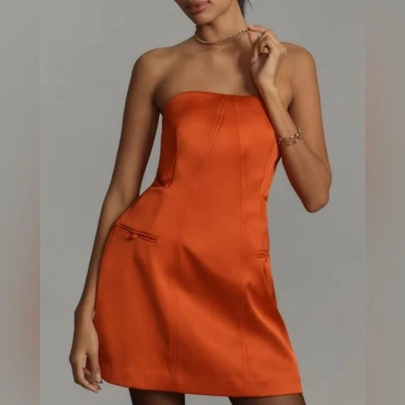anthropologie orange strapless dress Anthropology Strapless Cowl-Back Midi Dress